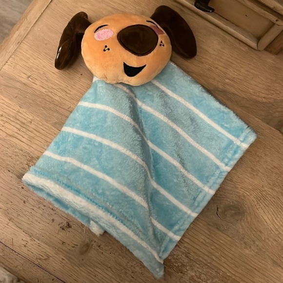 Fisher-Price Dogs & Puppies Baby Lovey Security Blanket Striped Blue - Picture 1 of 9